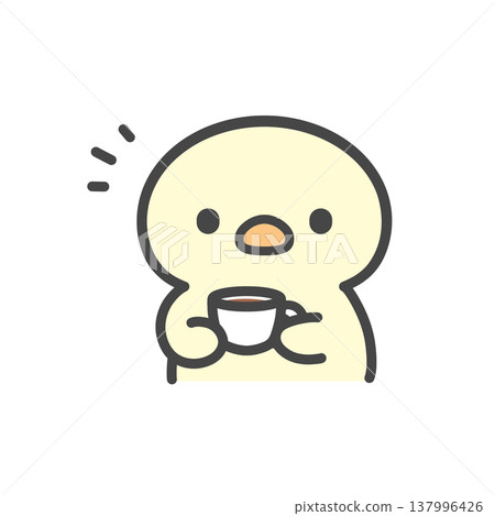 A hand-drawn illustration of a chick holding a cup and looking at the viewer, enjoying a coffee or tea break. A hand-drawn illustration of a chick holding a cup and looking at the viewer, enjoying a coffee or tea break. 137996426