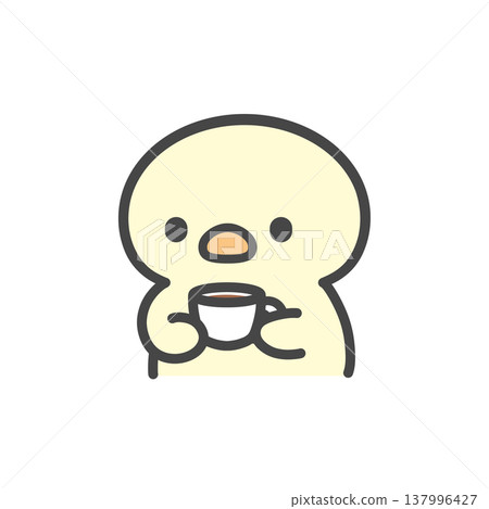 A hand-drawn illustration of a chick holding a cup and gazing at something, enjoying a coffee or tea break. A hand-drawn illustration of a chick holding a cup and gazing at something, enjoying a coffee or tea break. 137996427