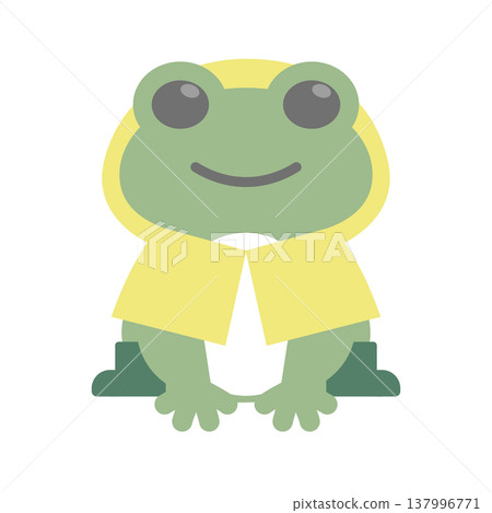 A simple flat illustration of a cute frog wearing a raincoat. A simple flat illustration of a cute frog wearing a raincoat. 137996771