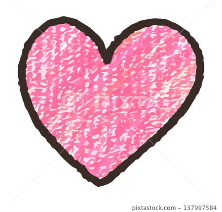 一顆手繪的粉紅色愛心，紋理看起來像是用蠟筆或粉彩畫的。 137997584