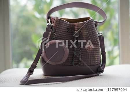 Stylish Purple Bucket Bag with Charm Fashion Accessory Stylish Purple Bucket Bag with Charm Fashion Accessory 137997994