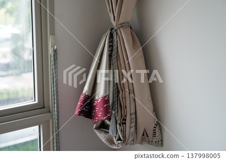 Window Curtains Tied Up Decorative Interior Design Window Curtains Tied Up Decorative Interior Design 137998005