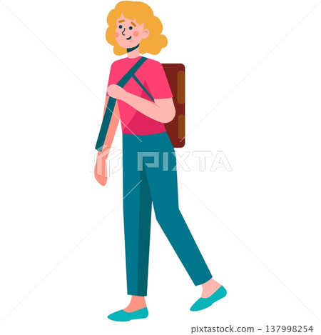 Woman walking with basket vector isolated icon Woman walking with basket vector isolated icon 137998254
