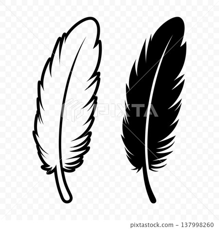 Vector Black and White Silhouette Fluffy Feather Icon. Silhouette Feather Closeup, Isolated. Flamingo, Angel, Bird Feather Design Template. Lightness and Freedom Concept Vector Black and White Silhouette Fluffy Feather Icon. Silhouette Feather Closeup, Isolated. Flamingo, Angel, Bird Feather Design Template. Lightness and Freedom Concept 137998260