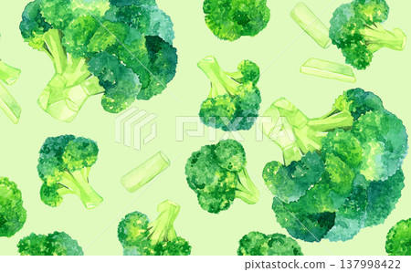 西蘭花背景 - 手繪水彩蔬菜插圖 137998422