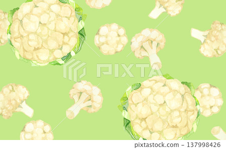 花椰菜背景 - 手繪水彩蔬菜插圖 137998426
