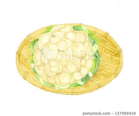 Cauliflower on a bamboo basket - Hand-drawn watercolor illustration of a vegetable 137998429