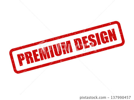 Grungy red stamp showcasing PREMIUM DESIGN text in a bold, diagonal presentation, suitable for quality product indication 137998457