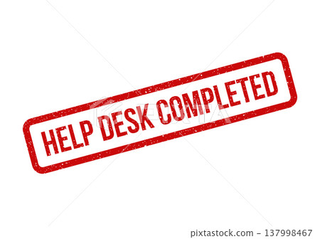 Grungy red vector illustration of a rubber stamp with Help Desk Completed for task management Grungy red vector illustration of a rubber stamp with Help Desk Completed for task management 137998467