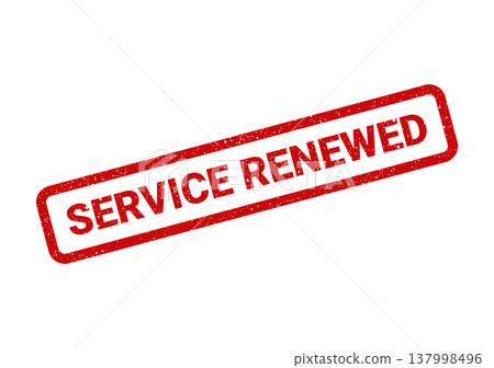 Grungy rubber stamp impression indicating service renewal, prominently displayed on an official document or online platform for clarity 137998496