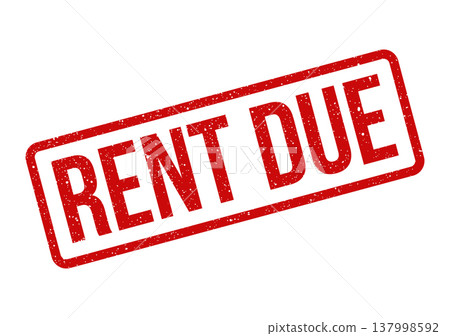Grungy texture on a rectangular rubber stamp with bold capital letters spelling out rent due Grungy texture on a rectangular rubber stamp with bold capital letters spelling out rent due 137998592