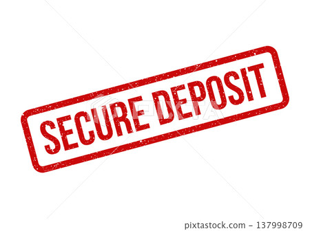 Official grunge textured rectangular stamp illustration featuring the text secure deposit, for financial transactions 137998709