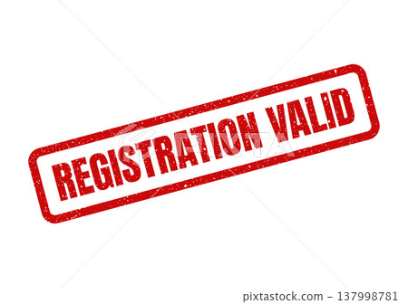 Official red grunge rubber stamp displaying REGISTRATION VALID for approval or verification purposes 137998781