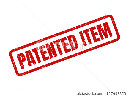 Official red grunge rubber stamp marking PATENTED ITEM to denote exclusive ownership 137998853