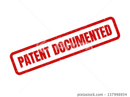 Official red rubber stamp with the words PATENT DOCUMENTED signifying formal registration completion Official red rubber stamp with the words PATENT DOCUMENTED signifying formal registration completion 137998934