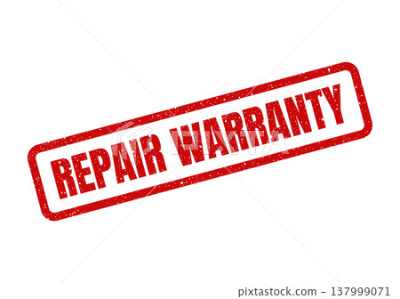 Rectangular distressed rubber stamp indicating a repair warranty for service assurance or product protection Rectangular distressed rubber stamp indicating a repair warranty for service assurance or product protection 137999071
