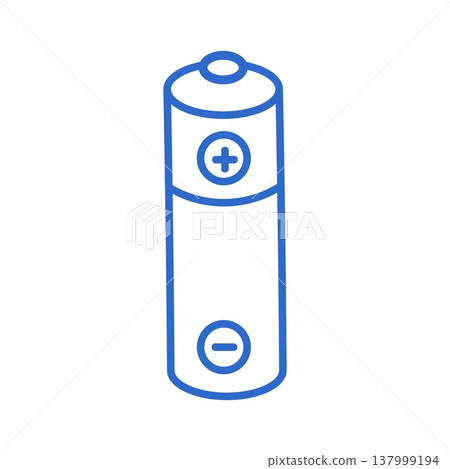 A simple blue line battery icon. Energy and power symbol with plus and minus sings. A simple blue line battery icon. Energy and power symbol with plus and minus sings. 137999194