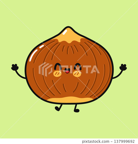 Happy hazelnut food cartoon character standing and smiling Happy hazelnut food cartoon character standing and smiling 137999692