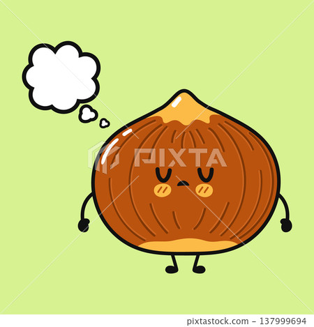 Cute sleepy hazelnut mascot dreaming with thought bubble Cute sleepy hazelnut mascot dreaming with thought bubble 137999694