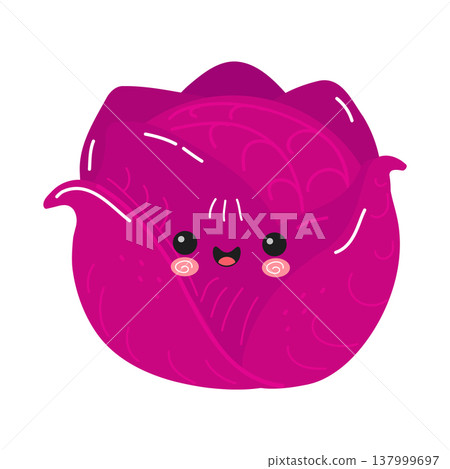 Happy red cabbage character smiling on white background 137999697