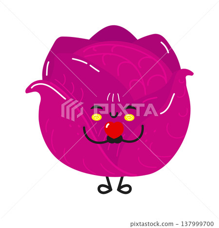 Cartoon red cabbage character holding a heart with love 137999700