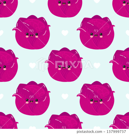 Purple cabbage characters seamless pattern with hearts 137999737
