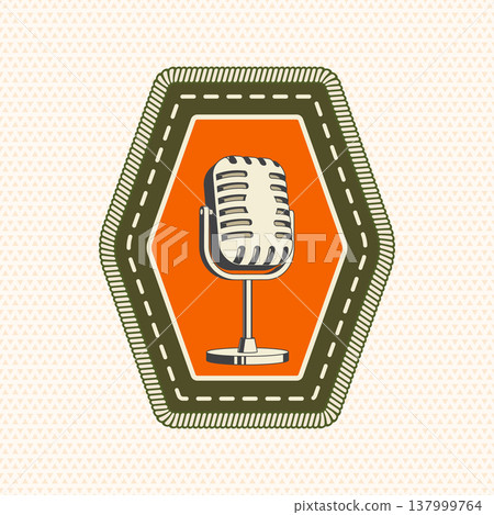 Scout badge with retro microphone. Vector. Merit patch, sticker for camping outdoor and academic activities. Perfect for scouting groups, camping events, bike clubs, outdoor apparel, stickers Scout badge with retro microphone. Vector. Merit patch, sticker for camping outdoor and academic activities. Perfect for scouting groups, camping events, bike clubs, outdoor apparel, stickers 137999764