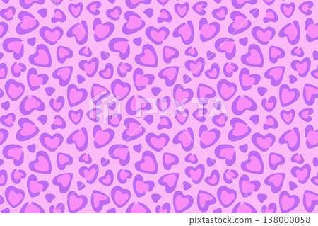 Heart-shaped leopard print background; seamless pink and purple leopard pattern. Heart-shaped leopard print background; seamless pink and purple leopard pattern. 138000058