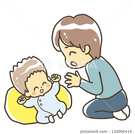 一個男人正在安撫一個頭髮粗糙的嬰兒。 一個男人正在安撫一個頭髮粗糙的嬰兒。 138000414