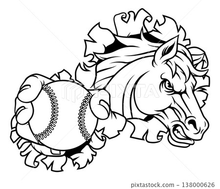 Horse Mustang Stallion Baseball Sports Team Mascot Horse Mustang Stallion Baseball Sports Team Mascot 138000626