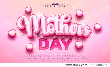 Happy Mother's Day Text Effect Design Editable Vector Graphic Style with Hearth and Pink 3d Typography Lettering on Pink Background. Love Best Mom Theme Scalable Mockup Illustration Template for Happy Mother's Day Text Effect Design Editable Vector Graphic Style with Hearth and Pink 3d Typography Lettering on Pink Background. Love Best Mom Theme Scalable Mockup Illustration Template for 138000634