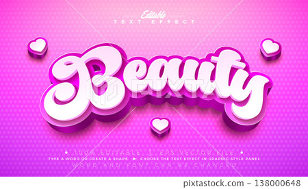 Beauty Text Effect Design Editable Vector Graphic Style with 3d Typography Lettering and Heart on Pink Background. Love or Girlie Friendship Theme Scalable Illustration Template for Greeting Card Beauty Text Effect Design Editable Vector Graphic Style with 3d Typography Lettering and Heart on Pink Background. Love or Girlie Friendship Theme Scalable Illustration Template for Greeting Card 138000648