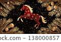 Red horse illustration with snowflakes and festive decorations for Chinese New Year celebration 138000857