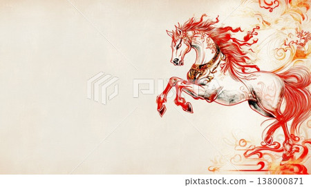Majestic horse illustration with vibrant red accents for Chinese New Year celebration background 138000871