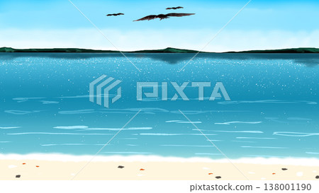 藍色海洋和天空的橫向背景插圖 藍色海洋和天空的橫向背景插圖 138001190