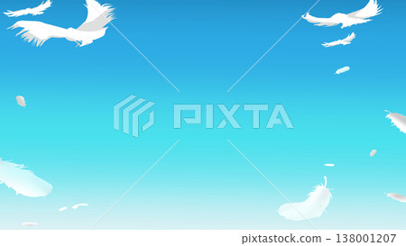 A horizontal background illustration of a clear sky and flying birds. 138001207