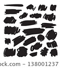 Collection of black ink brush strokes and rough paint marks. Abstract grunge shapes isolated on white 138001237