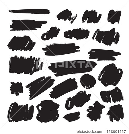 Collection of black ink brush strokes and rough paint marks. Abstract grunge shapes isolated on white 138001237