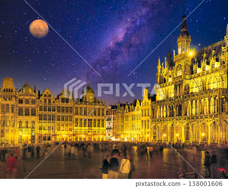 A beautiful night view of the Grand Place in Brussels. A beautiful night view of the Grand Place in Brussels. 138001606