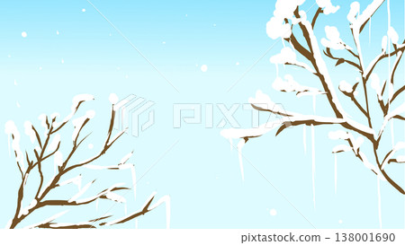 一幅橫向的冬季風景插畫,描繪了藍天和飄落的雪花。 一幅橫向的冬季風景插畫,描繪了藍天和飄落的雪花。 138001690