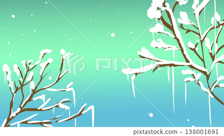 一幅橫向風景畫,描繪了白雪皚皚的冬夜天空和覆蓋著積雪的樹枝。 一幅橫向風景畫,描繪了白雪皚皚的冬夜天空和覆蓋著積雪的樹枝。 138001691