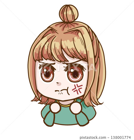 A color illustration of an angry girl with a warm undertone (spring type). A color illustration of an angry girl with a warm undertone (spring type). 138001774
