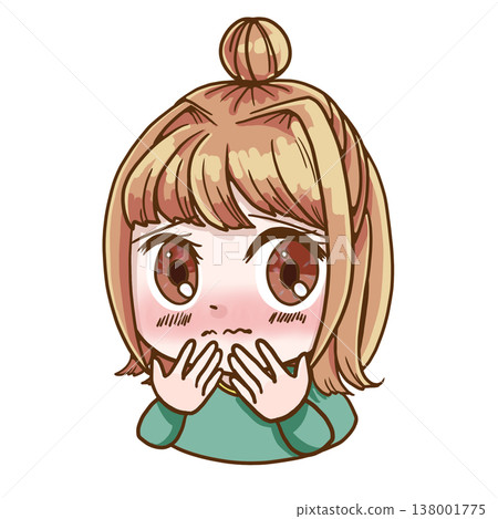 一幅帶有暖色調(春季型)的害羞女孩的彩色插圖。 一幅帶有暖色調(春季型)的害羞女孩的彩色插圖。 138001775