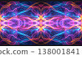 Vibrant symmetrical neon wave pattern with glowing gradients in blue, purple, and pink tones 138001841