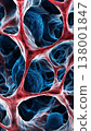 Detailed close up of red and blue cells showcasing intricate features and vibrant color contrast 138001847