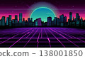 Captivating synthwave cityscape  neon futuristic architecture and dynamic retro street scene 138001850