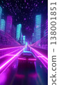 Stunning visualization of a neon futuristic cyberpunk cityscape with vibrant streets and skyscrapers 138001851