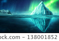Breathtaking arctic iceberg under aurora borealis with glacial rock in shimmering ocean reflections 138001852