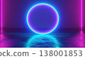 Vivid blue neon laser circle on a futuristic metallic surface in a modern cyberpunk aesthetic 138001853