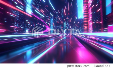 Vibrant blurred neon lights create a dreamlike futuristic cityscape with stunning bokeh effects Vibrant blurred neon lights create a dreamlike futuristic cityscape with stunning bokeh effects 138001855